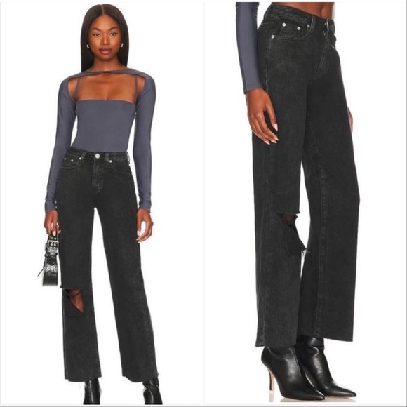 Superdown x Revolve Davina Distressed Denim Jeans Black 23 High Rise - Picture 1 of 14